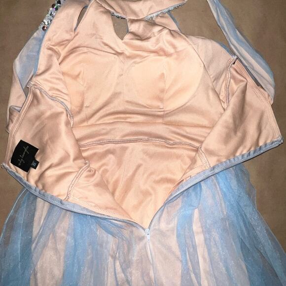 City Triangles Dress beaded cutout halter dress tulle baby blue nude size 5 - Picture 7 of 11